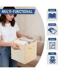homfan 6-Pack Foldable Fabric Storage Bins with Faux Leather Handles, Cube Organizer Baskets for Shelves and Closet