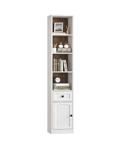 Slickblue Narrow Storage Bookcase with Cabinet and Adjustable Shelving for Home