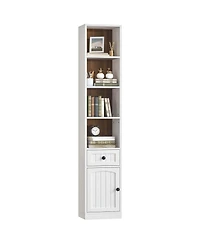 Slickblue Narrow Storage Bookcase with Cabinet and Adjustable Shelving for Home
