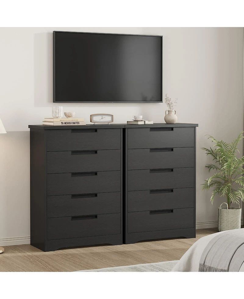 homfan 5 Drawer Dresser for Bedroom, Chest of Drawers with Embedded Handles, Wooden Organizer Living Room, Nursery, Hallway and Entryway