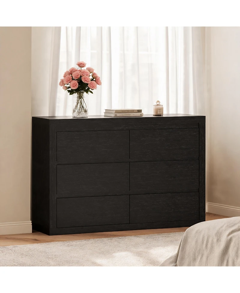 homfan 6 Drawer Dresser, 47 Inch Wood Chest with Anti Tipping Device for Bedroom or Living Room