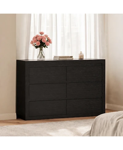 homfan 6 Drawer Dresser, 47 Inch Wood Chest with Anti Tipping Device for Bedroom or Living Room