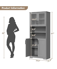 homfan 67" Bathroom Cabinet - Freestanding Storage with Glass Doors and Adjustable Shelves for Kitchen or Living Room