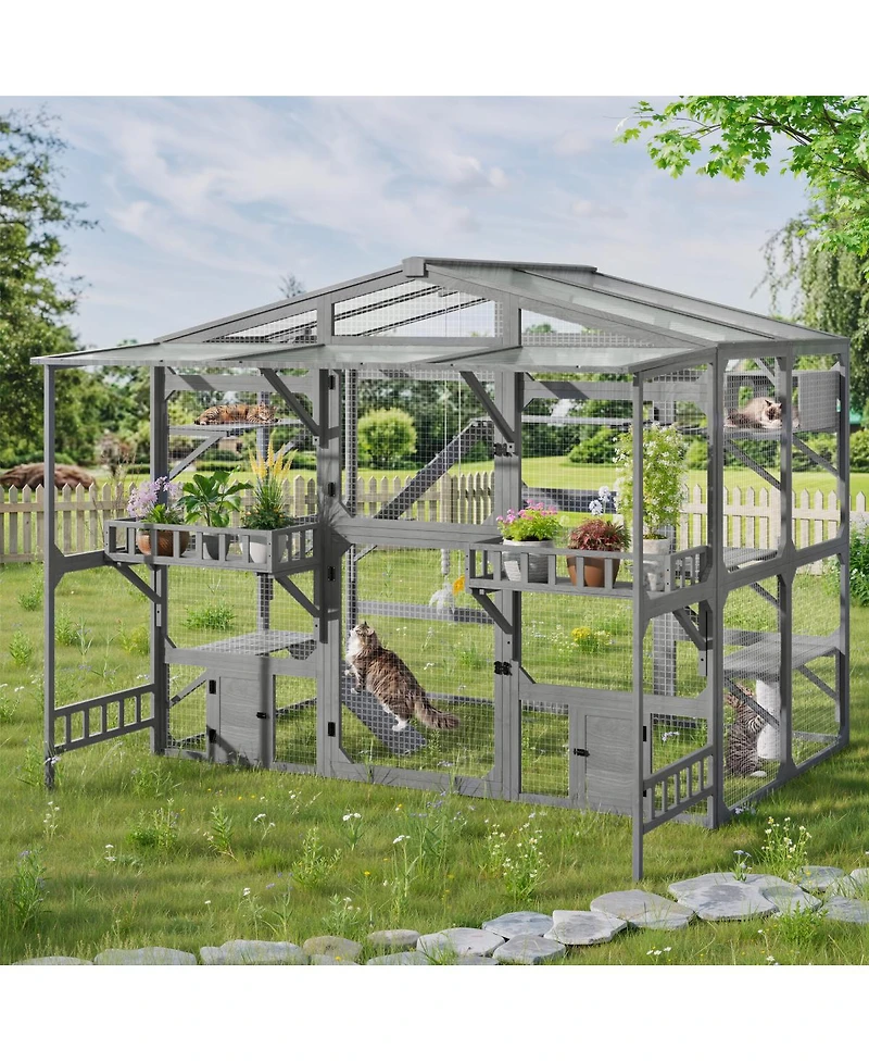 Streamdale Furniture Large Outdoor Catio for 6-10 Cats with Weatherproof Roof and 6 Platforms