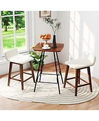 Gymax 2 Piece 24'' Upholstered Barstools with Low Back Footrest Wood Legs for Kitchen Island