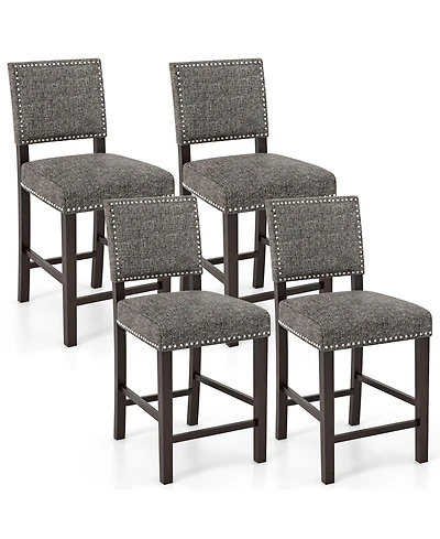 Gymax 4 Piece Upholstered Bar Stools 26 Inch Counter Height Chairs with Sponge Cushions