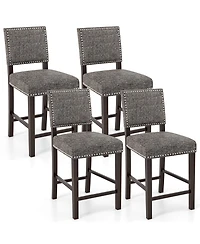 Gymax 4 Piece Upholstered Bar Stools 26 Inch Counter Height Chairs with Sponge Cushions