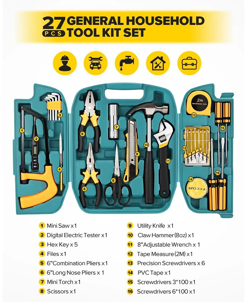 Xdovet Household Tool Kit Set Home Repair Storage Case Garage Dorm