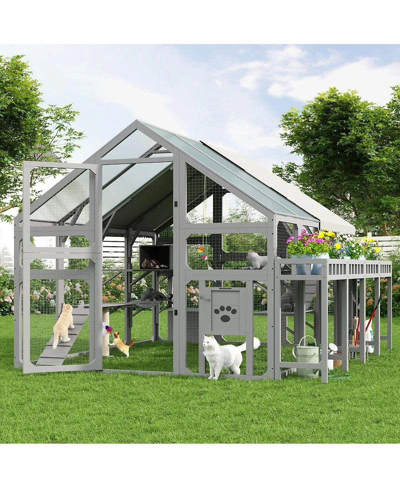 Streamdale Furniture Large Wooden Outdoor Catio with Planter Resting Boxes and Waterproof Cover