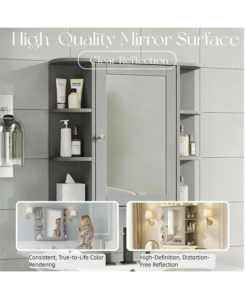 Phying Bathroom Wall Storage Cabinet with Mirror, Medicine Cabinet with Adjustable Wood Shelf and Doors, Mounted Storage Cabinets