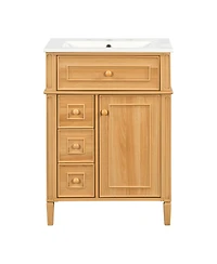 Phying 24 Inch Bathroom Vanity with Sink Solid Wood Vanity Cabinet with Flip Out Drawer 2 Soft Close Drawers Freestanding Bathroom Storage Cabinet