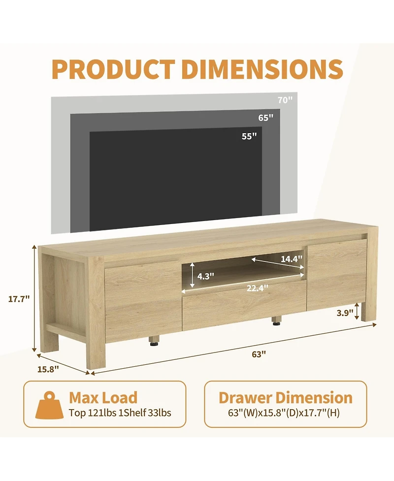 homfan Farmhouse Tv Stand with Doors and Cabinet, Modern Entertainment Center for Living Room and Bedroom Fits Tv's up to 70" Sturdy Wood Construction
