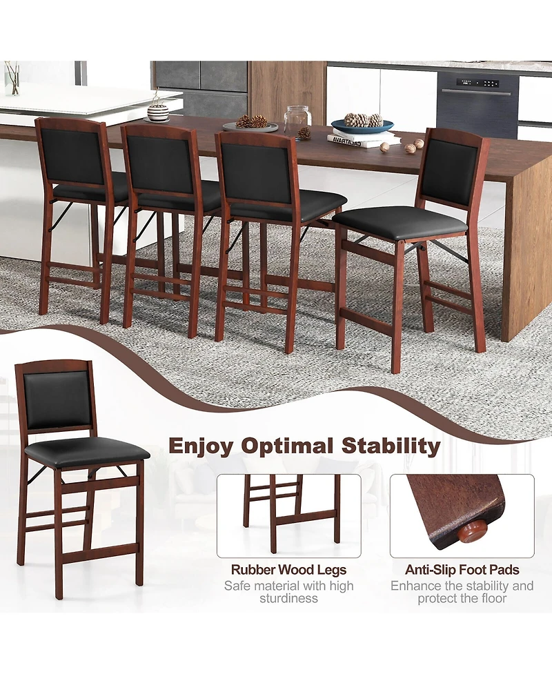 Gymax Set of 4 Counter Height Chairs with Rubber Wood Legs Padded Seat and Backrest