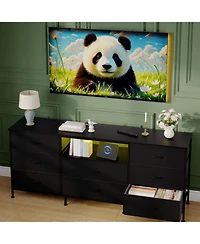 homfan 8 Drawer Dresser, 63 Inch Fabric Tv Stand with Led Lights for 70 Bedroom Living Room