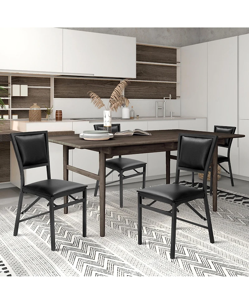 Gymax Set of 4 Steel Folding Chair Pu Upholstered Counter Height Side Chairs with High Backrest
