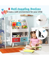 Gymax Kids Bookshelf with 3-Tier Bookshelves Open Compartment and 2 Foldable Fabric Drawers