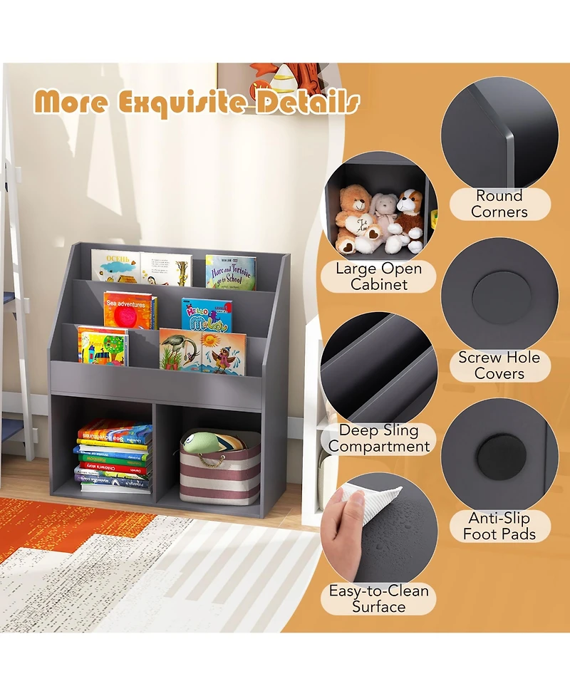 Gymax Kids Wooden Bookshelf Bookcase Children Toy Storage Cabinet Organizer