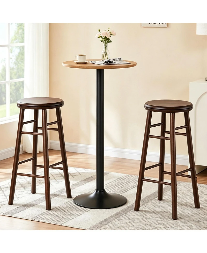 Gymax Set of 29'' Swivel Bar Stools with Backless Design Footrests and Strong Crossbars