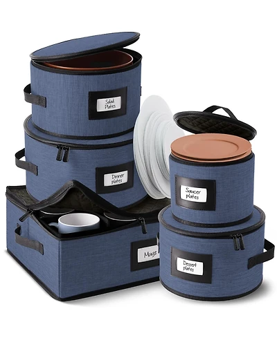StorageBud Fine China Storage Containers, 5-Piece Quilted Dish Storage Set