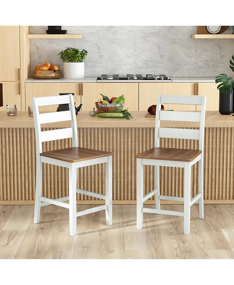 Gymax Set of Counter Height Chairs with Inclined Backrest Rubber Wood Crossbars