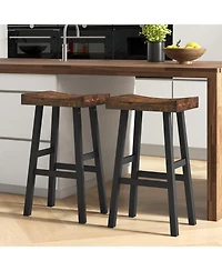 Gymax 29 Inch Set of 4 Bar Stools Bar Height Barstools with Saddle Seat