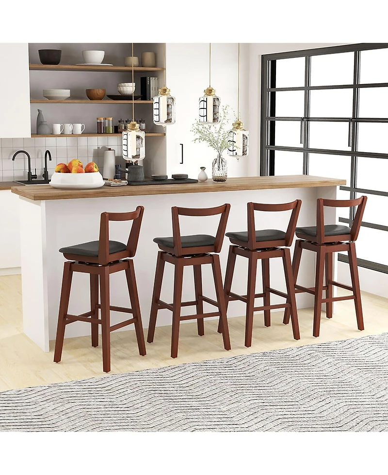 Gymax 30.5'' Upholstered Pu Leather Hollow Backrest Swivel Bar Height Bar Stool
