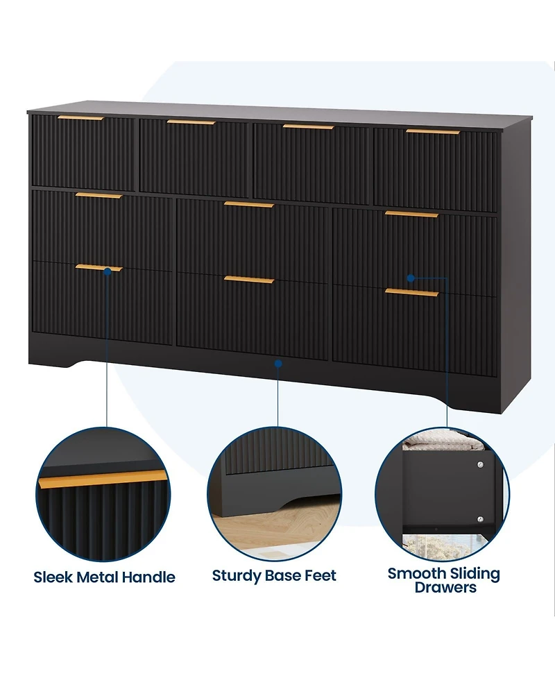 homfan 10 Drawer Tv Stand Dresser with Fluted Texture and Metal Handles for Living Room, Bedroom, Office