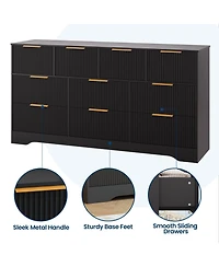 homfan 10 Drawer Tv Stand Dresser with Fluted Texture and Metal Handles for Living Room, Bedroom, Office