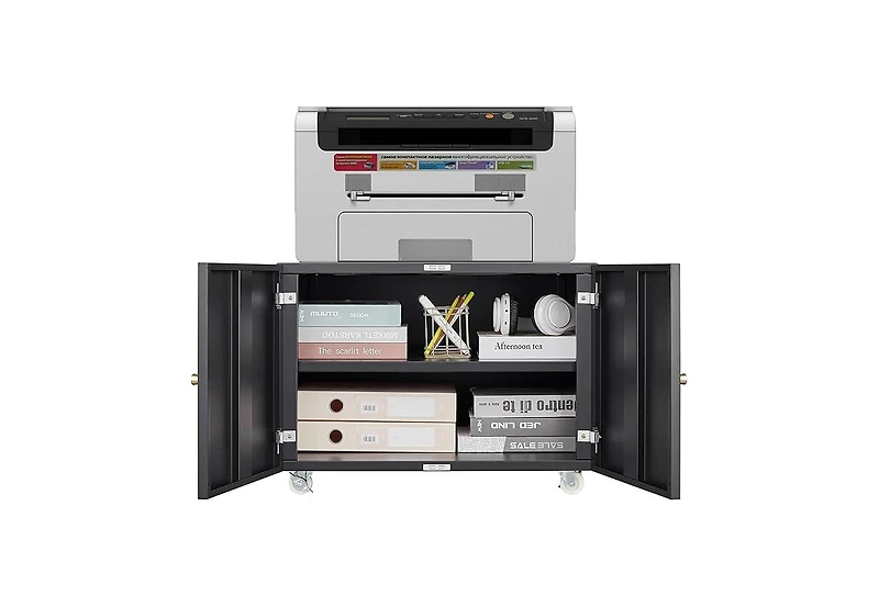 homfan Mobile Metal File Cabinet and Mini Fridge Stand Rolling Under Desk Printer with Adjustable Shelf Doors