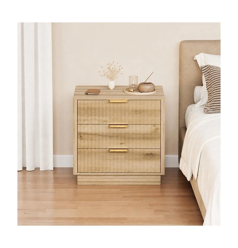 homfan 3 Drawer Dresser, 23 Inch Wood Chest of Drawers with Metal Handles for Bedroom or Living Room, Spacious Bedside Table and End Table