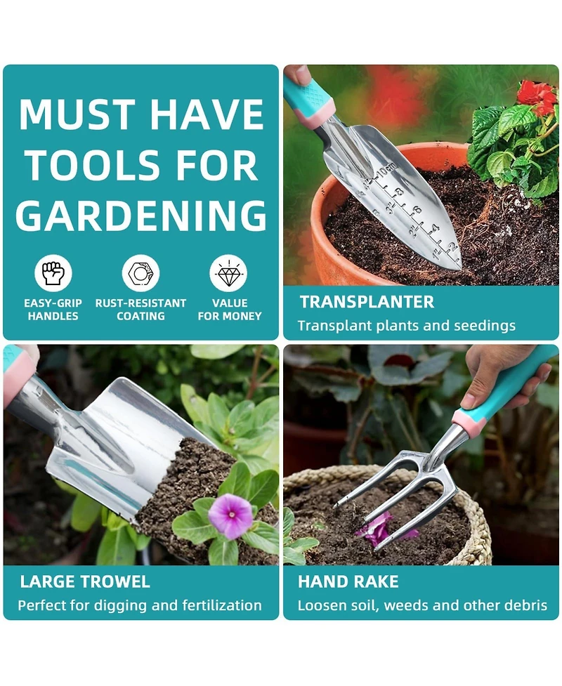 Xdovet Garden Tool Set Heavy Duty Aluminum Alloy Non Slip Handle Gift