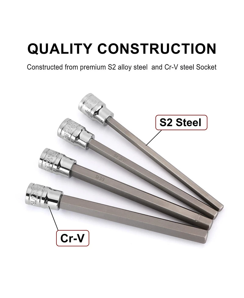 Xdovet Hex Bit Socket Set 3/8inch Drive Sae 1/16-1/2inch Long Allen Cr-v S2 Steel 10pieces