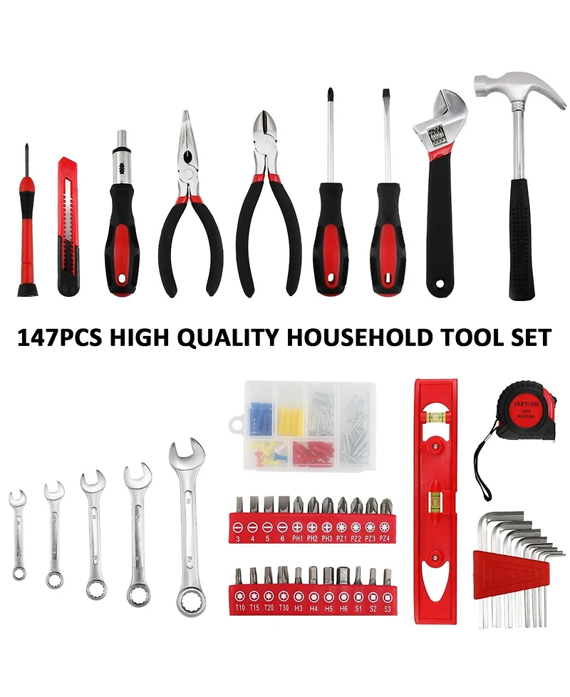 Xdovet 147-Piece Tool Set Home Repair Kit with Storage Box Adjustable Wrench Pliers