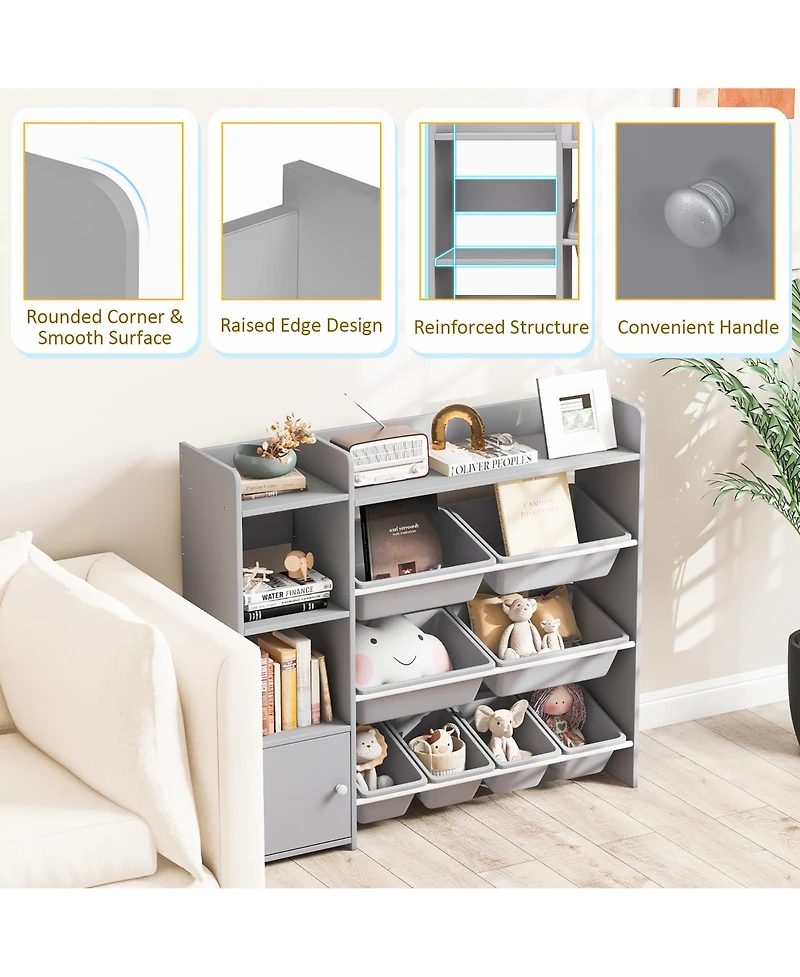 Gymax 4-Tier Kids Toy Storage Organizer Bookshelf with 8 Toy Organizer Bins Door