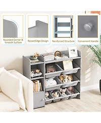 Gymax 4-Tier Kids Toy Storage Organizer Bookshelf with 8 Toy Organizer Bins Door