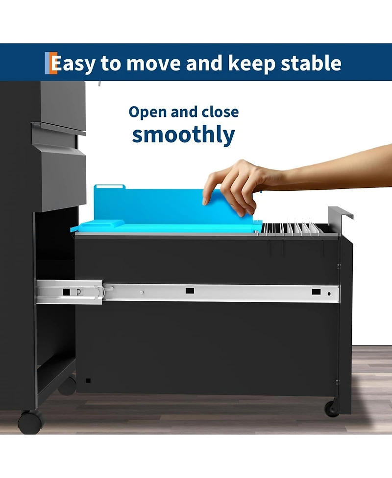 homfan 3-Drawer Metal File Cabinet with Lock, Heavy Duty Filing for Letter/Legal/A4/F4 Documents