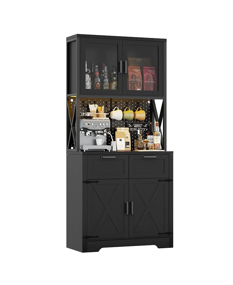 Aheaplus 71" Tall Farmhouse Kitchen Storage Cabinet with Door and Drawers