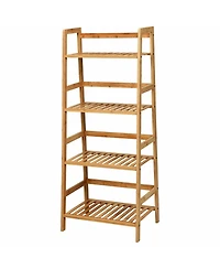 Gymax 4-Tier Bamboo Ladder Shelf Multipurpose Plant Display Stand Storage Bookshelf
