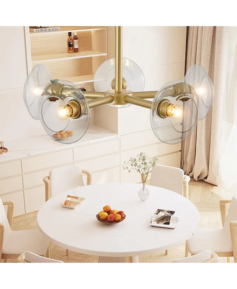 Midola 26" Modern 5-Light Sputnik Chandelier with Clear Glass Shades, Mid-Century Hanging Pendant Light Fixture for Dining Room, Living Room