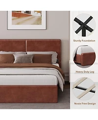 homfan Modern Corduroy Upholstered Platform Bed with Textured Headboard, Silent Wooden Slats, Convenient Installation