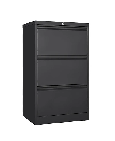 homfan Lateral File Cabinet with Lock 3-Drawer Steel Filing Cabinet for Home Office - Legal/Letter/A4/F4 Files