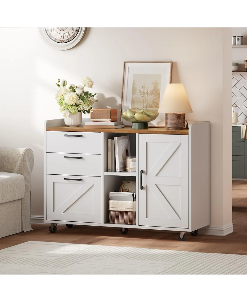 Slickblue Wooden Filing Cabinet with Charging Station and Side Pull Drawer Design