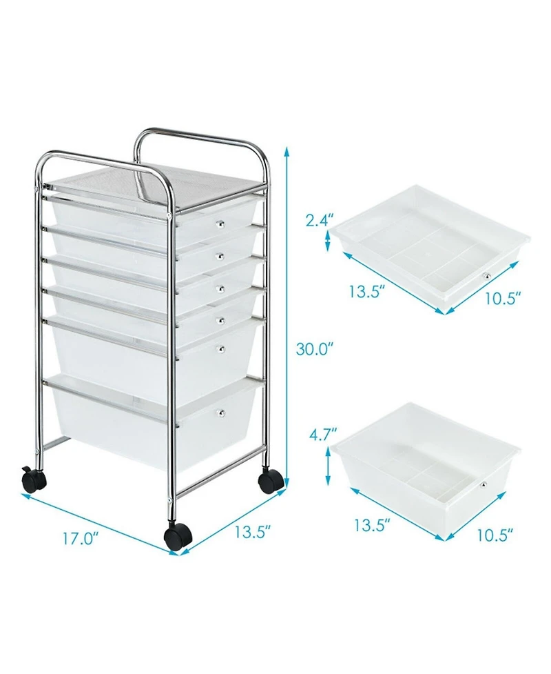 Gouun 6-Drawer Rolling Storage Cart Organizer Clear Drawers Casters