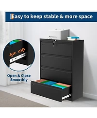 homfan 4-Drawer Lateral File Cabinet Heavy Duty Steel Filing Storage for Office and Home Lockable, Fits Legal/Letter/A4 Documents
