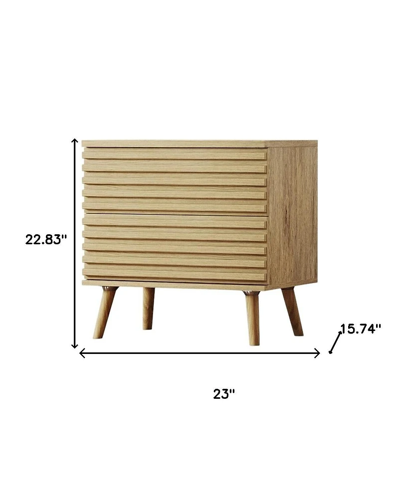 HomeRoots 23" Solid Wood Ribbed Texture Two Drawer Nightstand