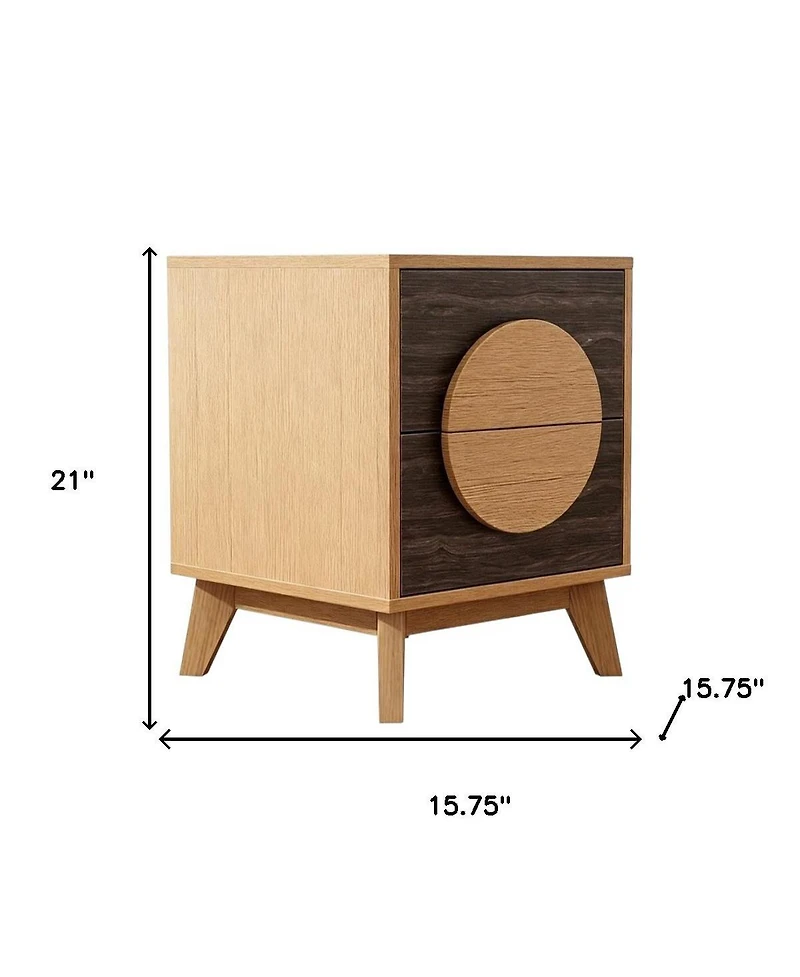 HomeRoots Set of Two 21" Solid Wood Square Two Drawer Nightstands
