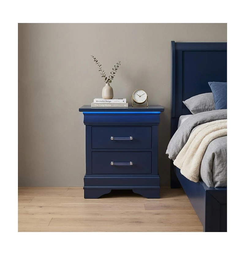 HomeRoots 24" Wood Lighted Two Drawer Nightstand