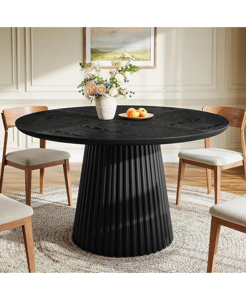 Tribesigns 47 Inch Round Dining Table for 4 to 6 People, Farmhouse Kitchen with Heavy Duty Fluted Pedestal Base Only