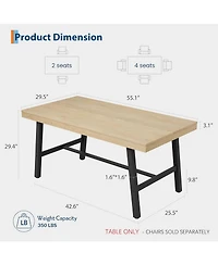 homfan 55 Inch Wood Color Industrial Dining Table Rectangular Heavy Duty Kitchen Table with Metal Legs for 2 to 4, Small Space