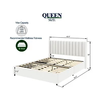 Lucky One Queen Size Ivory Boucle Upholstered Platform Bed with Patented 4 Drawers Storage, Tufted Headboard, Wooden Slats, No Box Spring Needed